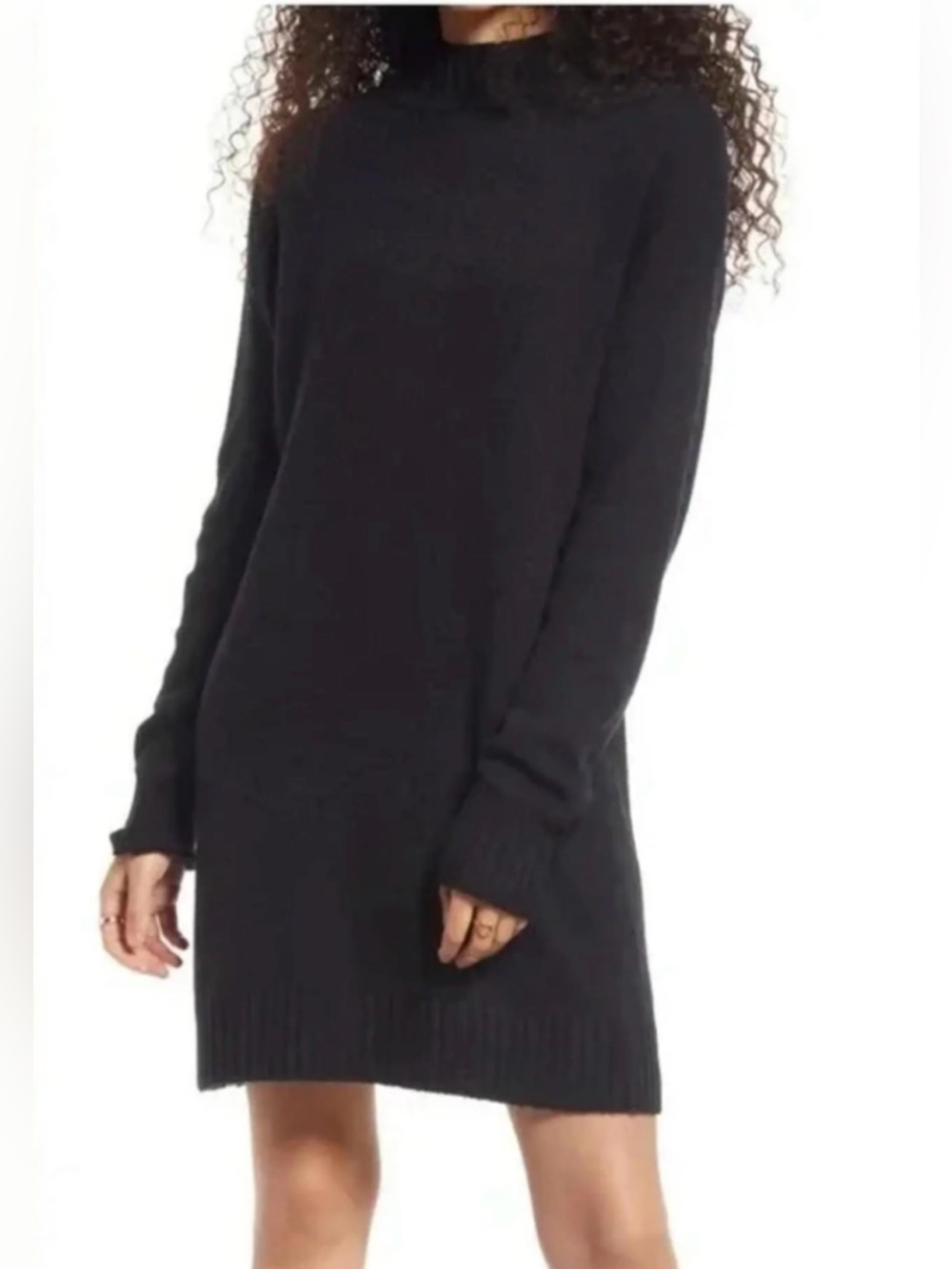 BP Long Sleeve Hooded Knit Sweater Dress, Black, Size L